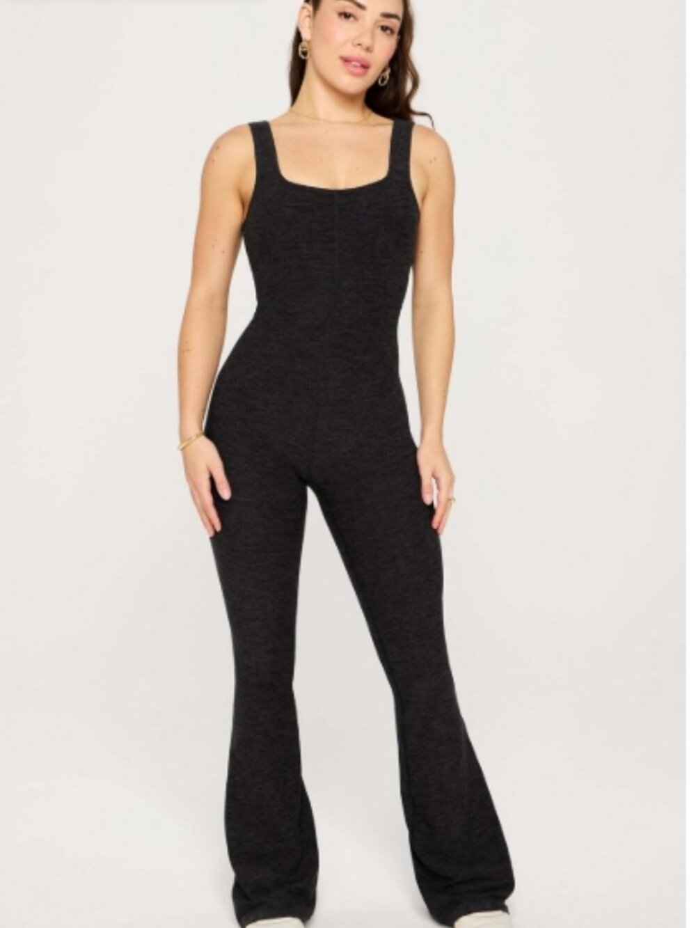 Fabletics HeatherFlex Kick Flare Jumpsuit Black Heather Size S Regular 27 NWT